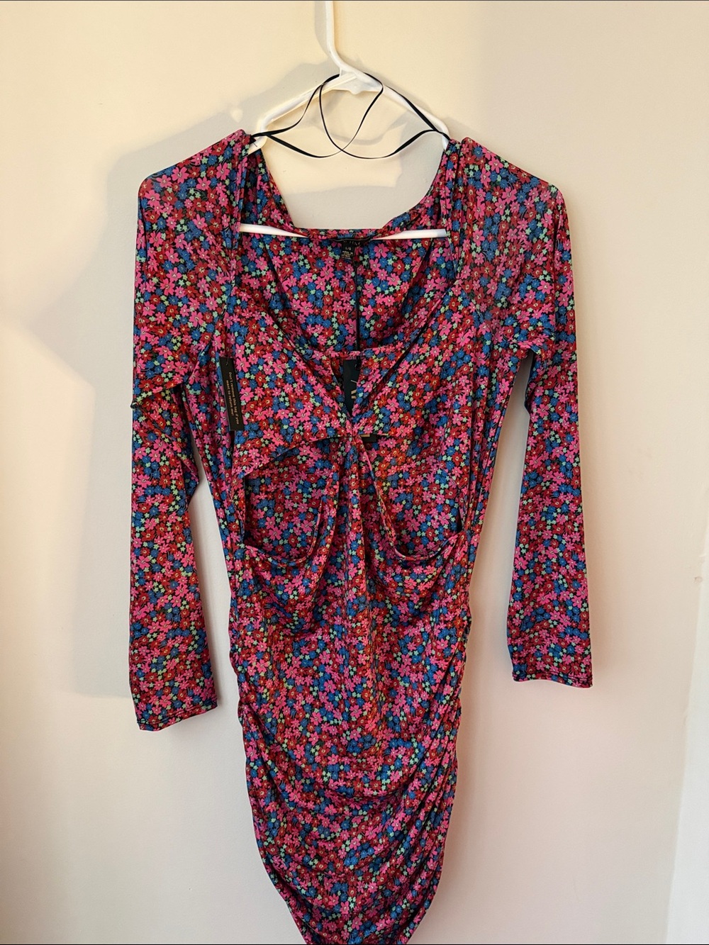 Floral Ruched Bodycon Dress in Pink & Blue